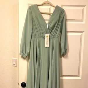 Sage green revelry bridesmaid dress